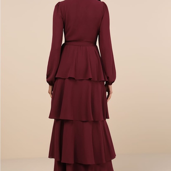 Marvelous Grace Plum Long Sleeve Tiered Wrap Maxi Dress - Picture 2 of 9